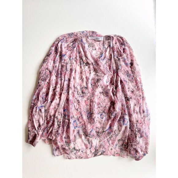 NWT IRO Pomea Pink Purple Ikat Sheer Silk Georgette Draped Blouse, Size 36/XS - Picture 4 of 11